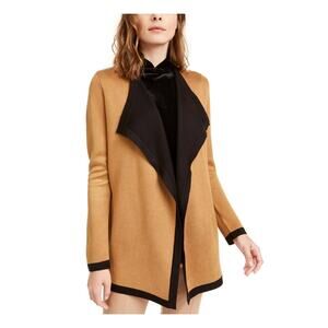 $319 Anne Klein Women's Brown Black Open Drape Front Cardigan Sweater Size S